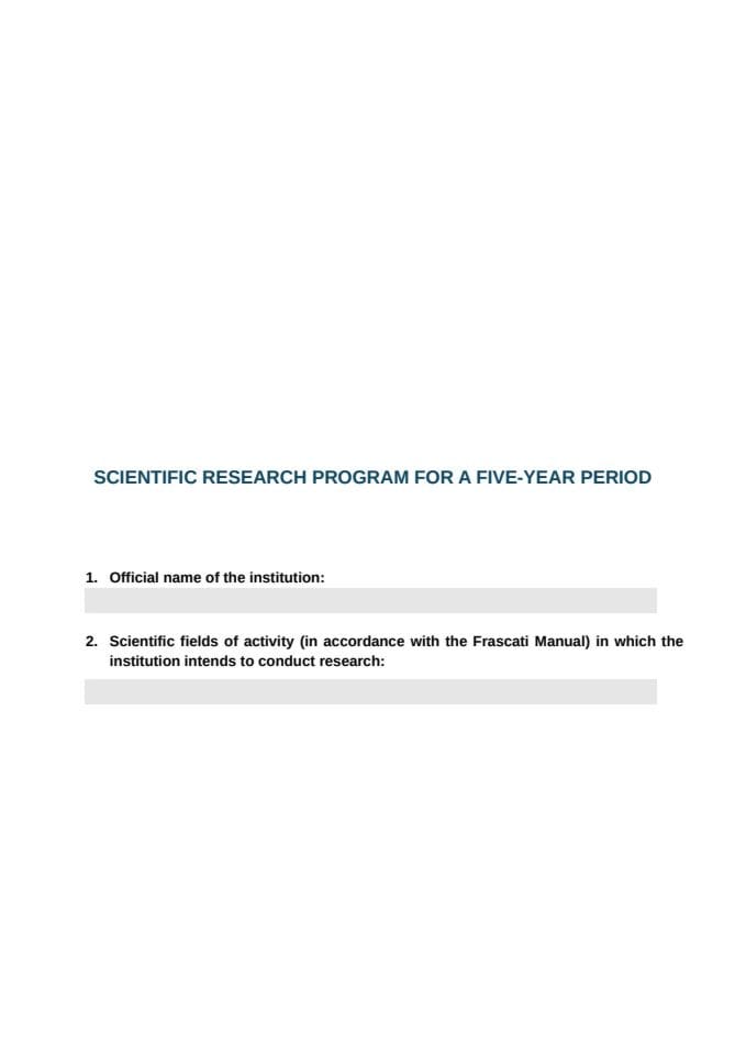 Scientific Research Program for a Five-year Period