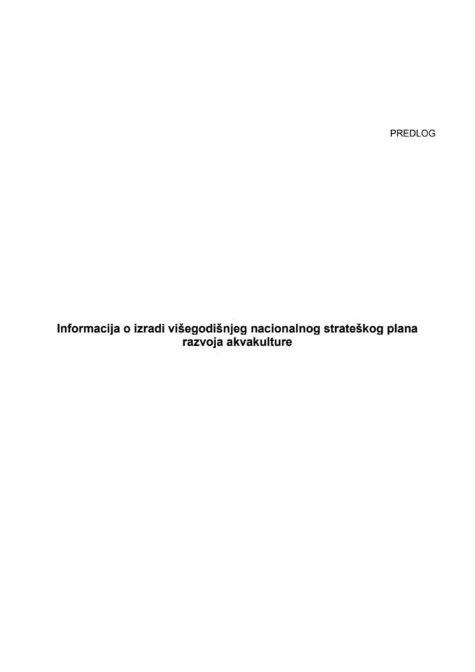 Informacija o izradi višegodišnjeg Nacionalnog strateškog plana razvoja akvakulture