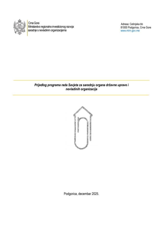 Predlog programa rada Savjeta za saradnju organa državne uprave i nevladinih organizacija za 2026. godinu