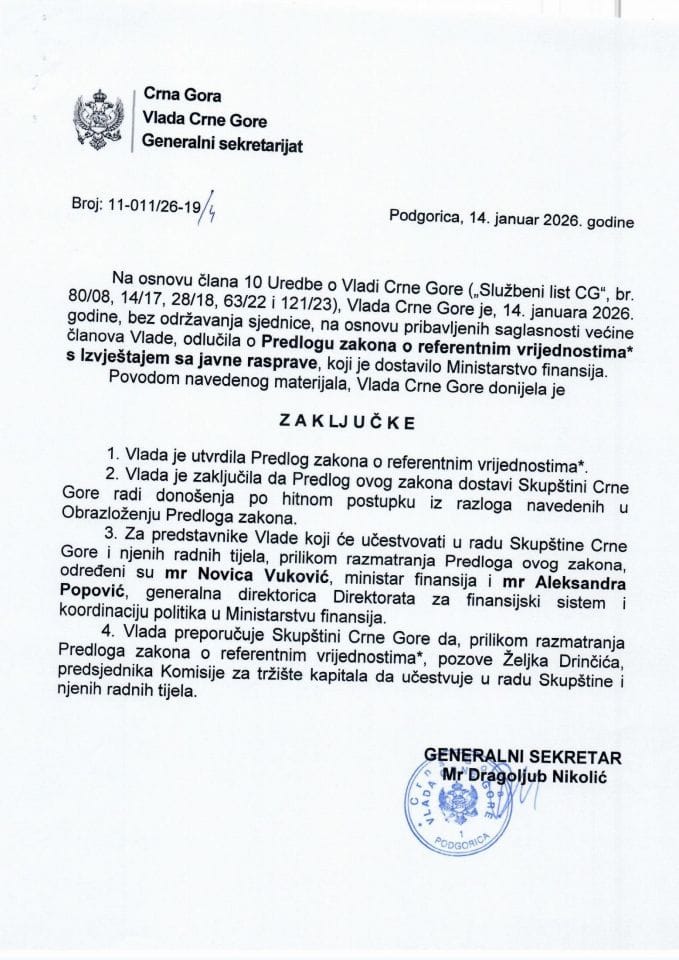 Predlog zakona o referentnim vrijednostima* s Izvještajem sa javne rasprave - Zaključci