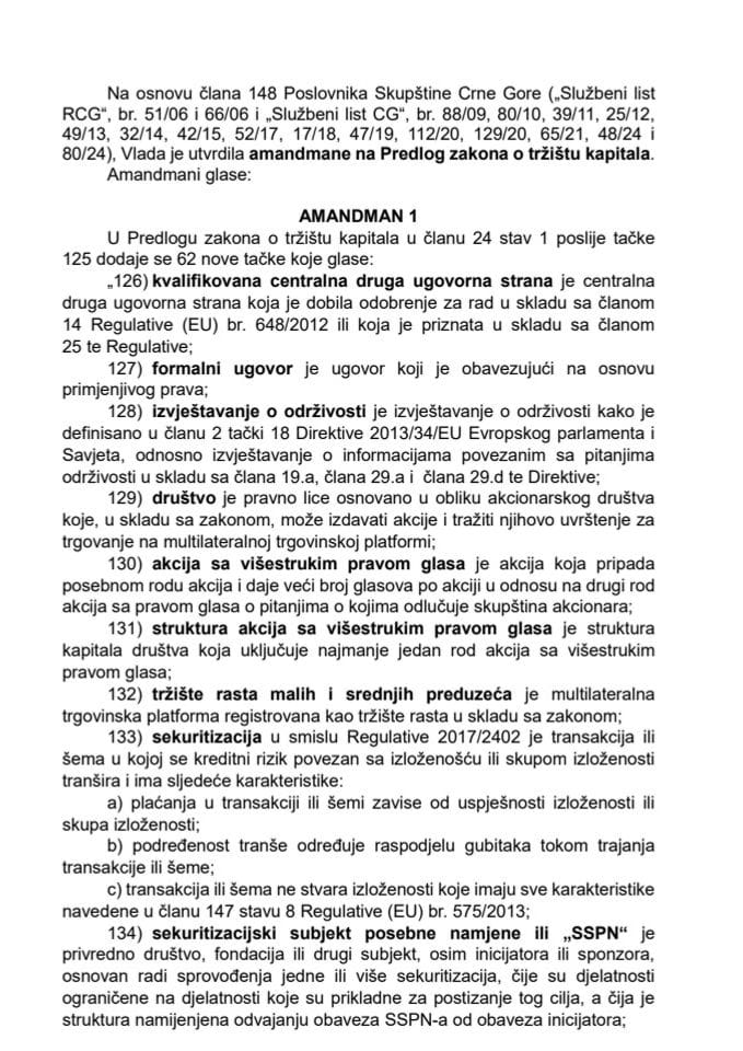 Predlog amandmana na Predlog zakona o tržištu kapitala