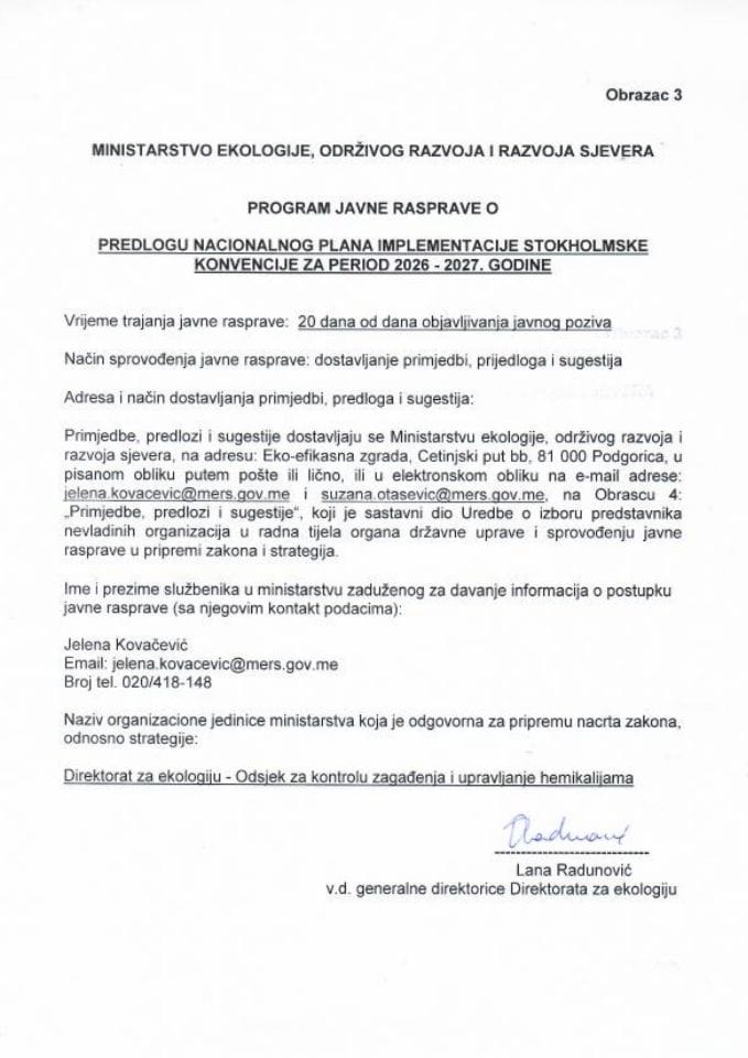 Obrazac 3 Program javne rasprave