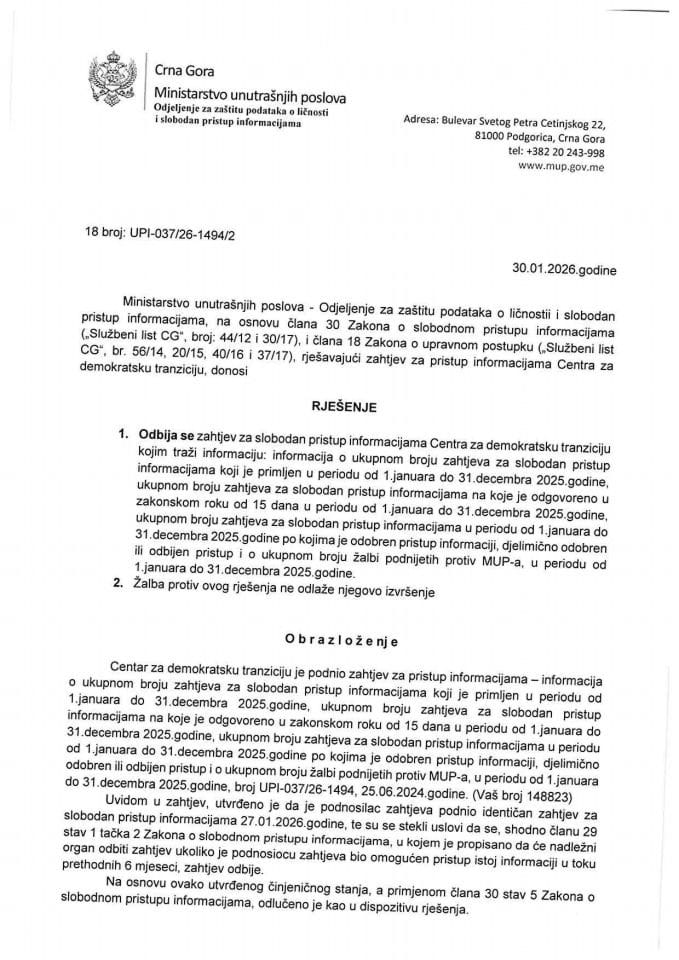 rješenje br. 18-UPI-037/26-1494/2