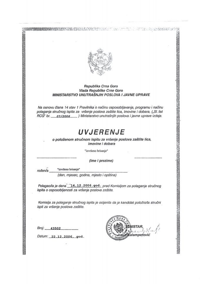 Inf. po rješenju UPI broj: 12-037/26-23/4