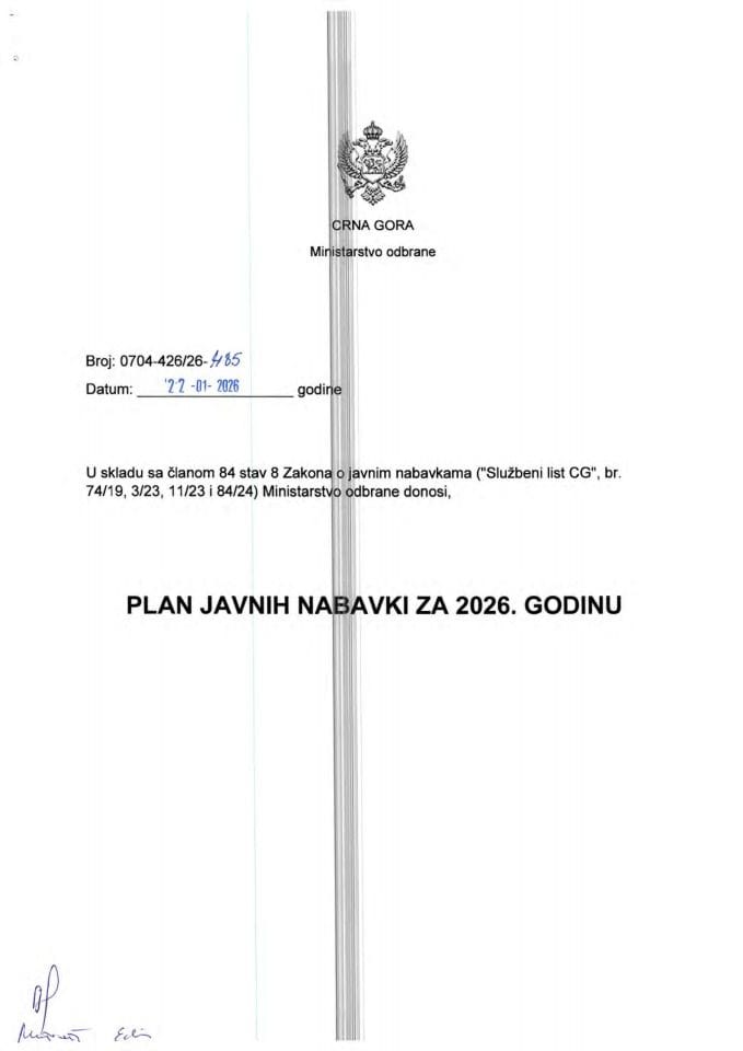 Planovi nabavki MO za 2026. godinu