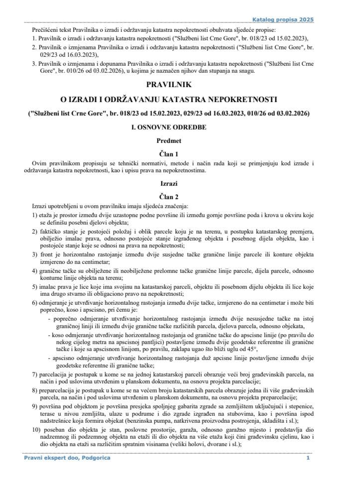 Pravilnik o izradi i održavanju katastra nepokretnosti