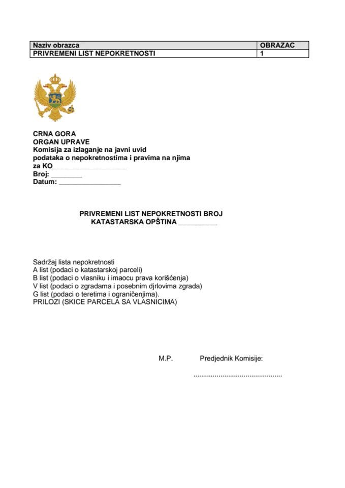 Pravilnik o izradi i održavanju katastra nepokretnosti- prilozi