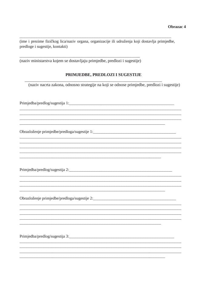 link4 obrazac 4 primjedbe predlozi sugestije
