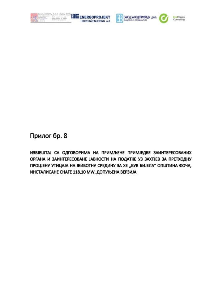 Prilog br.8. Izvještaj sa odgovorima na primljene primjedbe zainteresovanih organa i zainteresovane javnosti_231866483