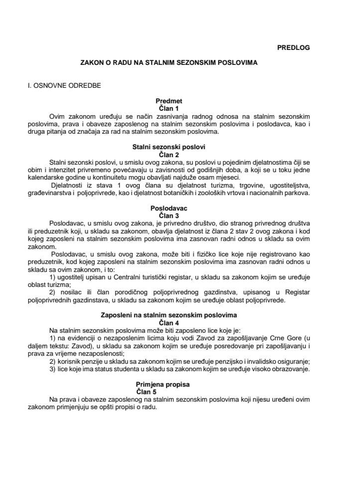 Predlog zakona o radu na stalnim sezonskim poslovima