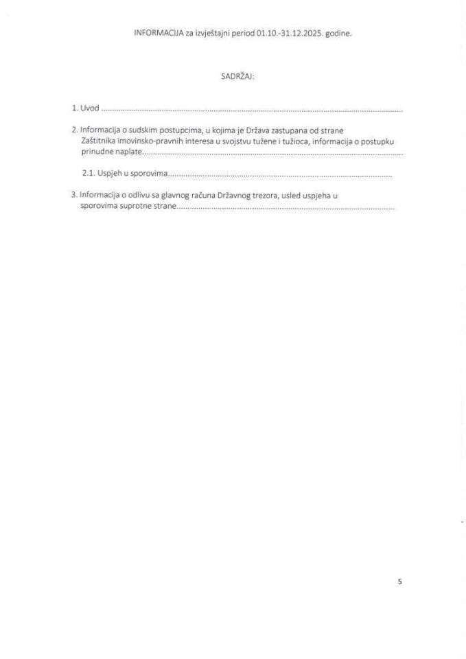Informacija za izvještajni period od 01. 10. 2025. godine do 31. 12. 2025. godine koju je pripremio Zaštitnik imovinsko-pravnih interesa Crne Gore