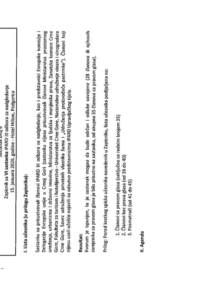 MNE - Zapisnik sa 6 sastanka IPARD III odbora 15. januara 2026.