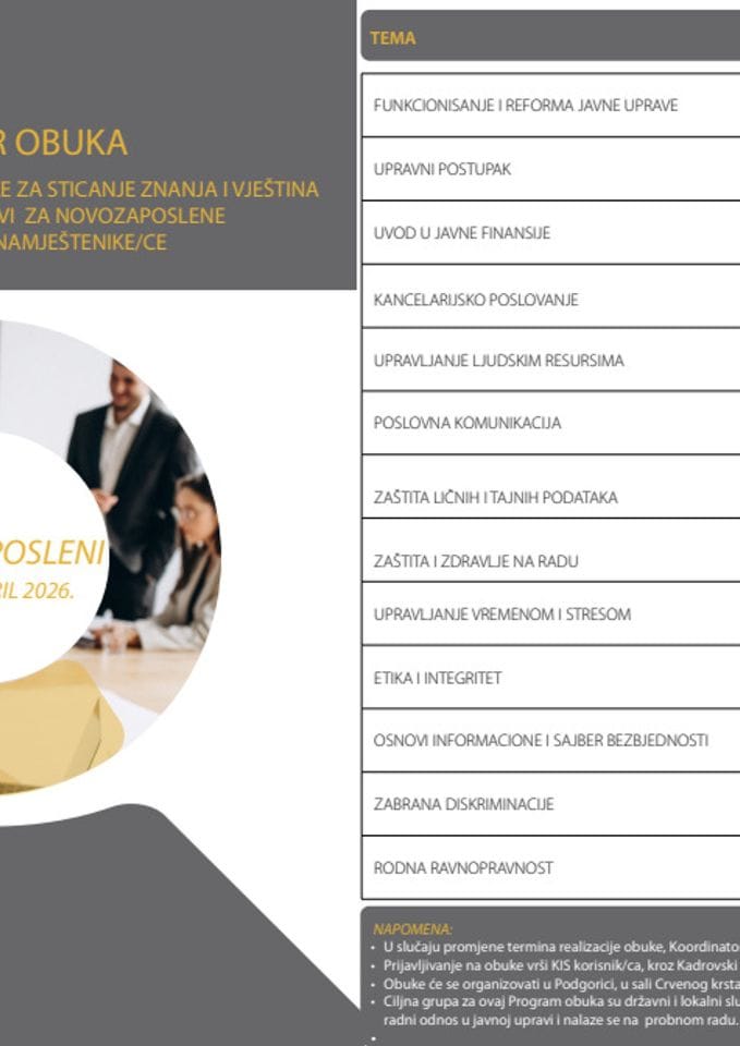 Program obuke za novozaposlene službenike Mart-April 2026