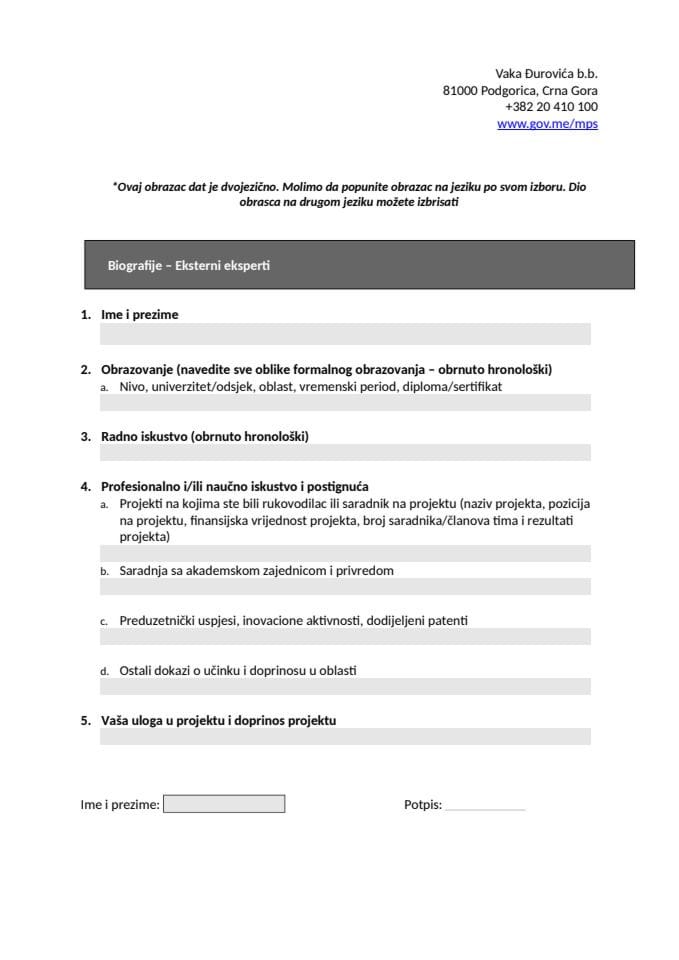 prijavni-obrazac-konkurs-HE-Tačka 4 pt 1 i 2_CV Eksternih eksperata, External experts