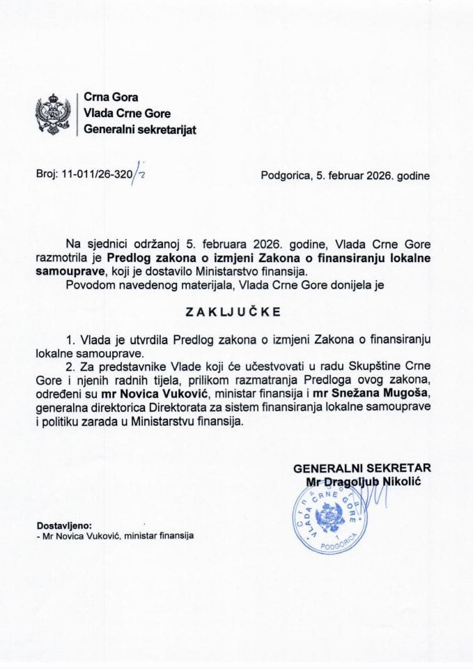 Predlog zakona o izmjeni Zakona o finansiranju lokalne samouprave - Zaključci