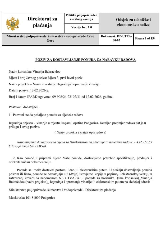 poziv-za-dostavljanje-ponuda-za-nabavku-radova-Vinarija Barkac doo tender