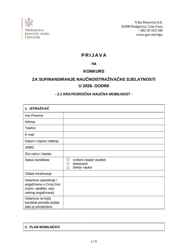 Tačka 2.1 - Prijavni obrazac-Konkursa NID2026