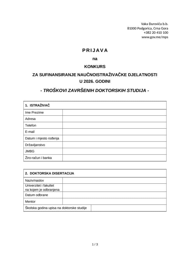 Tačka 3 - Prijavni obrazac-Konkurs NID 2026