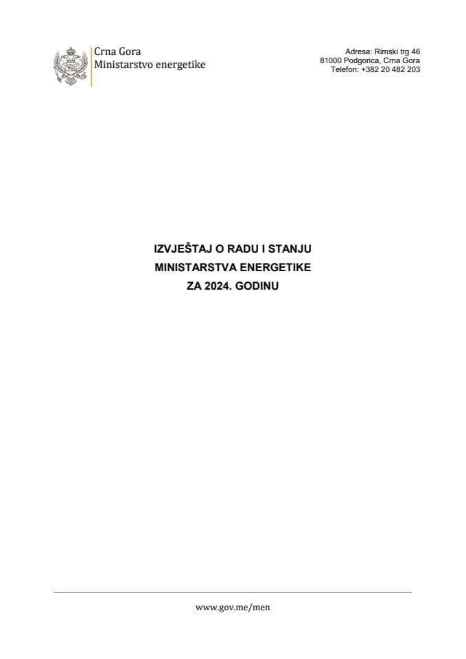 Izvještaj o radu i stanju Ministarstva energetike za 2024. godinu