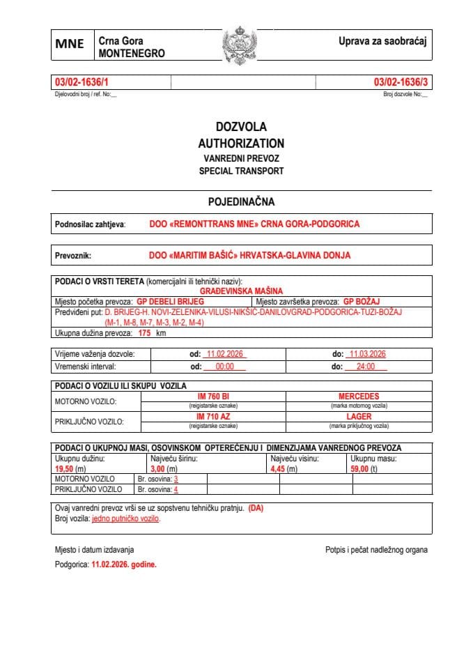 REMONTTRANS MNE 03-02-1636-MARITIM BAŠIĆ