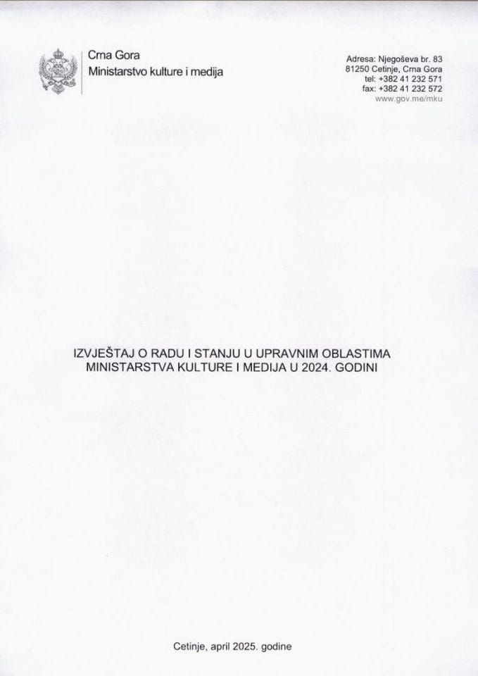 Izvještaj o radi i stanju u upravnim oblastima MKM u 2024. godini