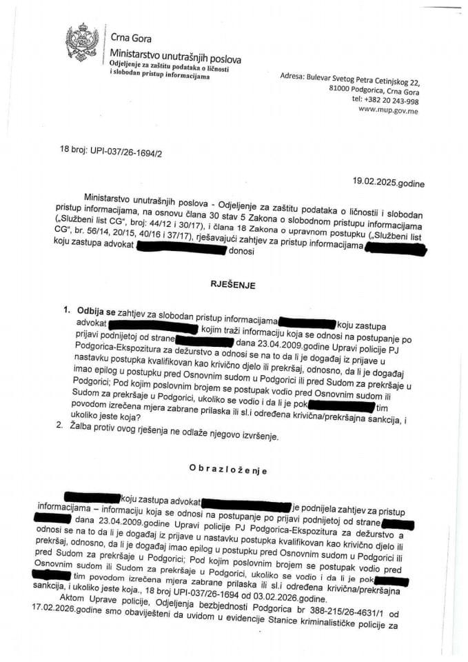 Rješenje br. 18-UPI-037/26-1694/2