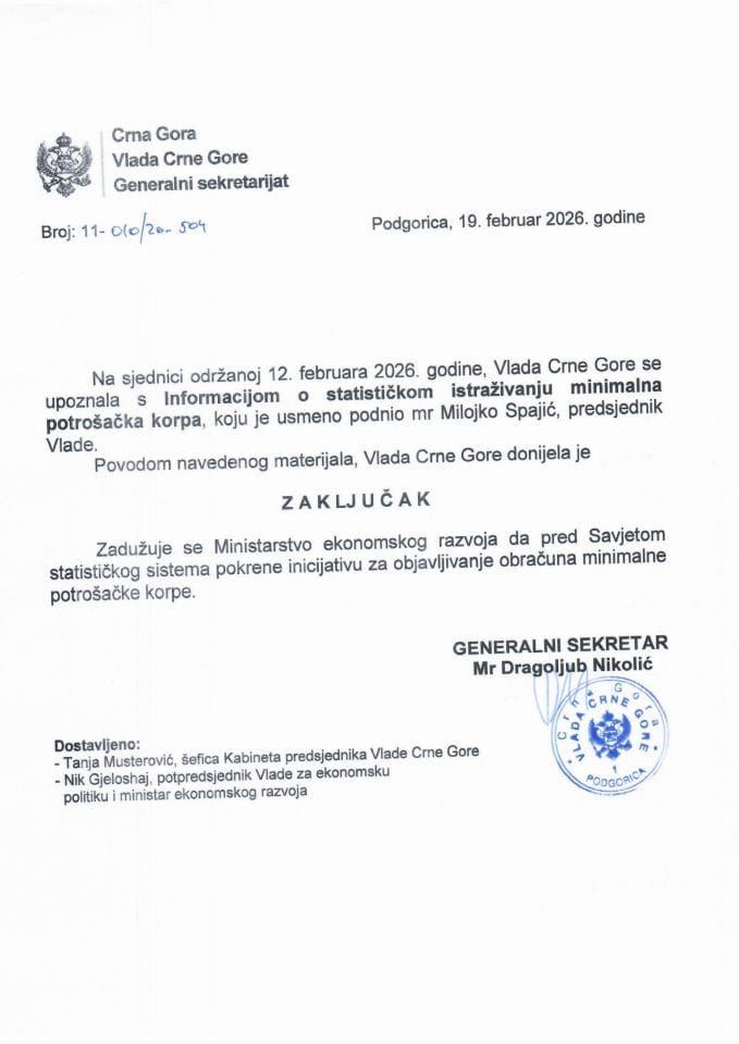 Usmena informacija o statističkom istraživanju minimalna potrošačka korpa - Zaključci