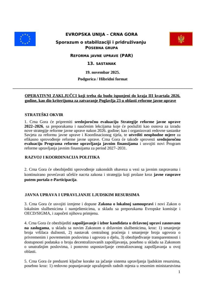 Operativni zaključci PAR SG 2025 MNE 