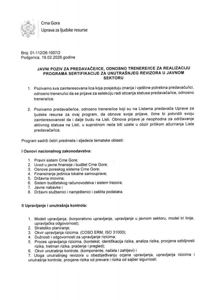 Javni poziv za predavače