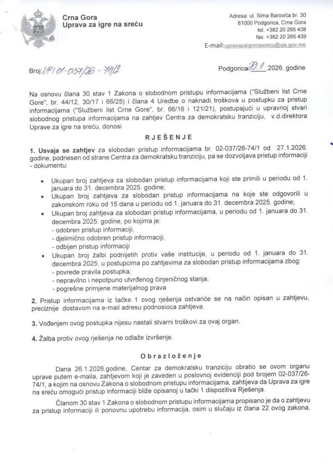 Rješenje SPI 29.01.2026