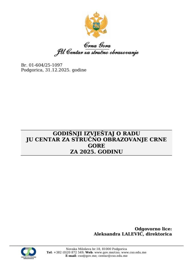 Godisnji izvještaj o radu za 2025. godinu