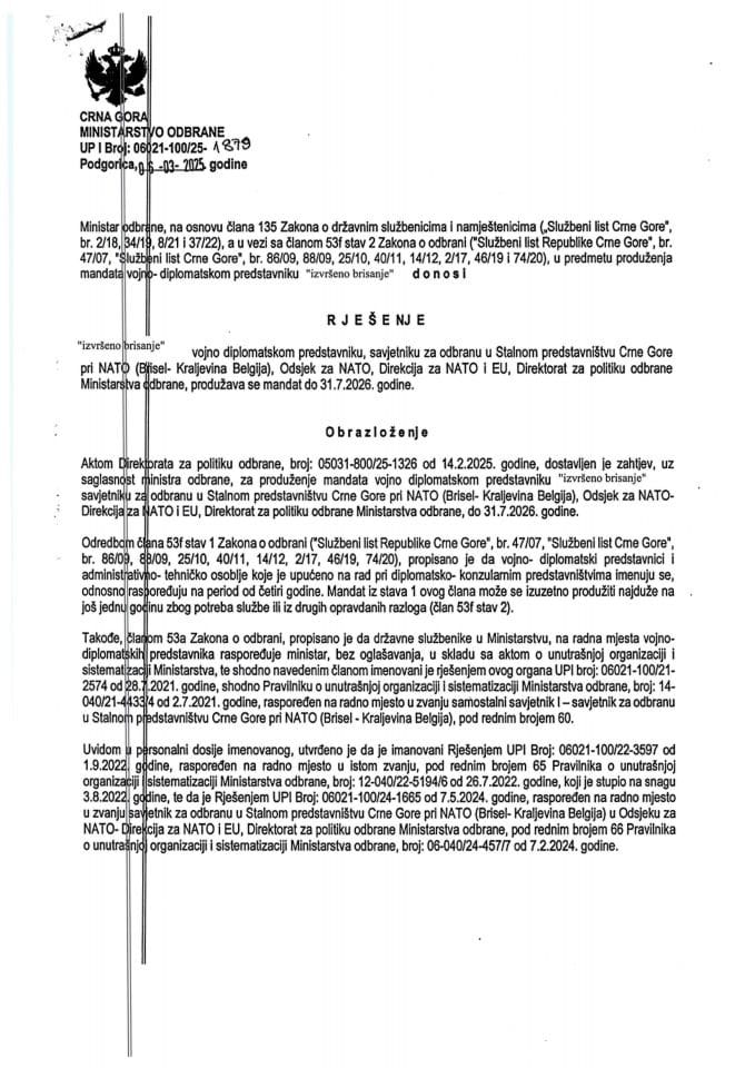 Inf.  po Rješenju UPI broj: 12-037/26-174/4