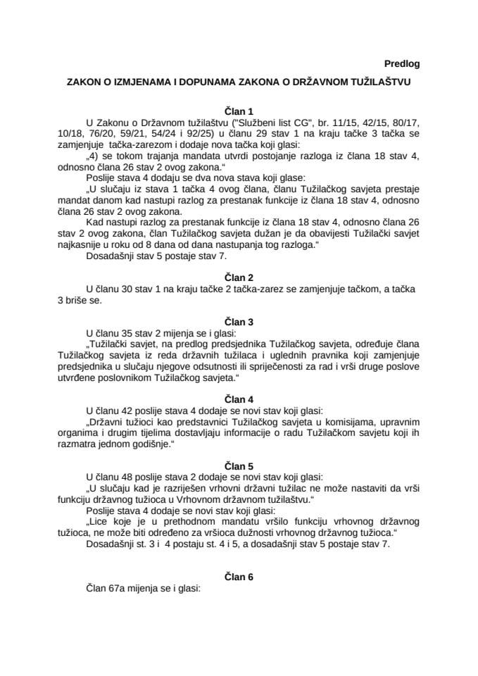 Nacrt zakona o izmjenama i dopunama Zakona o državnom tužilaštvu