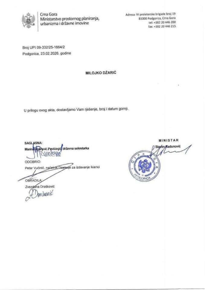Licenca ovlašćenog inženjera za građevinsku djelatnost - UPI_09_332_25_1664_2 MILOJKO DŽARIĆ