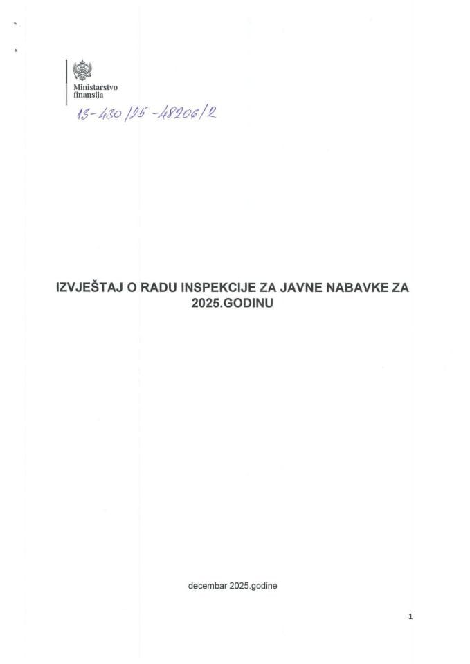 Izvještaj o radu inspekcije za javne nabavke za 2025.godinu