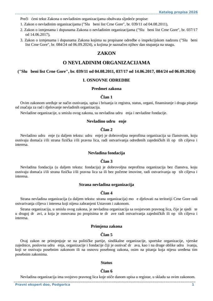 Zakon o nevladinim organizacijama