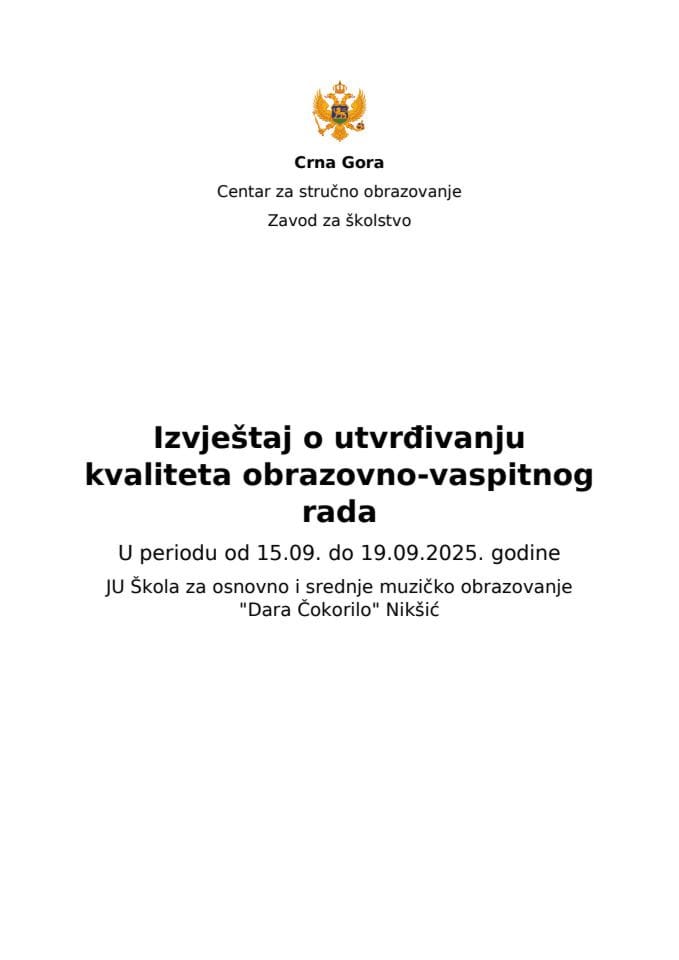 Izvještaj muzička škola Dara Čokorilo NK