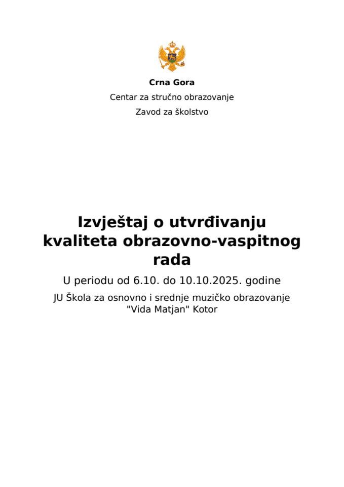 Izvještaj muzička škola Vida Matjan Kotor