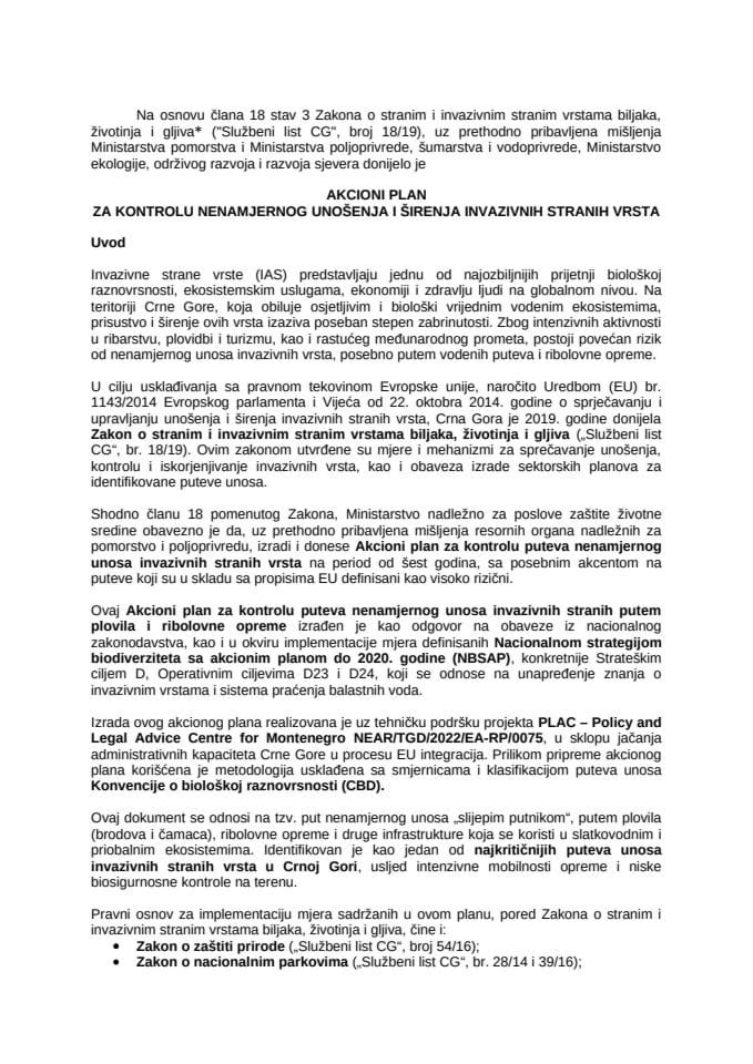 25. 12 Akcioni Plan Za Nenamjerno Unošenje Invazivnih Stranih Vrsta- Slijepi Putnici -SZZ za objavu