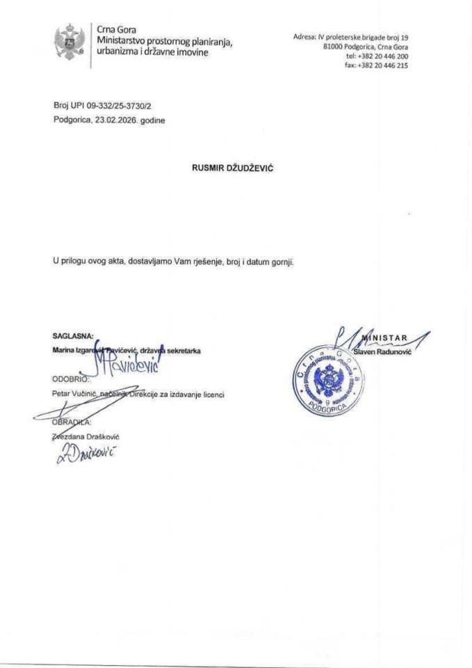 Licenca ovlašćenog inženjera za arhitektonsku djelatnost - UPI_09_332_25_3730_2 RUSMIR DŽUDŽEVIĆ