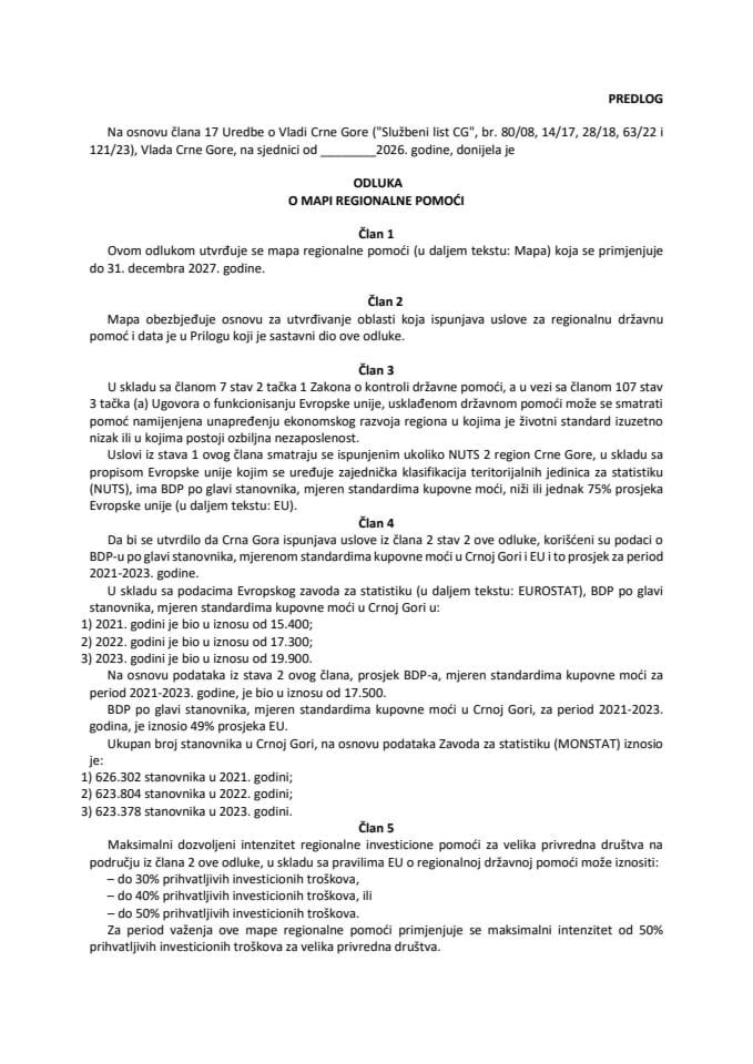 Predlog odluke o mapi regionalne pomoći