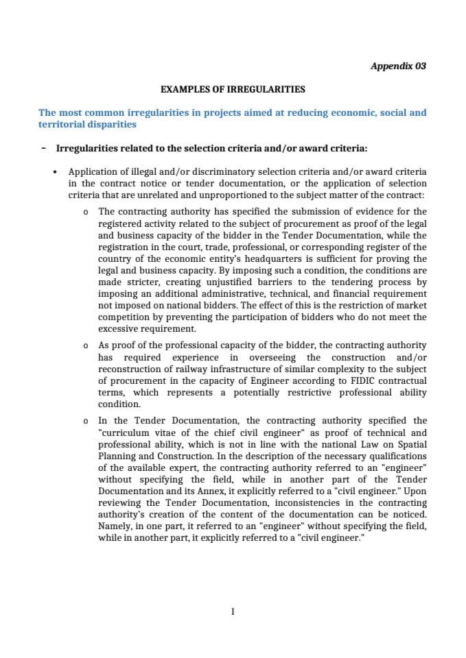 APPENDIX 03 - Examples of irregularities
