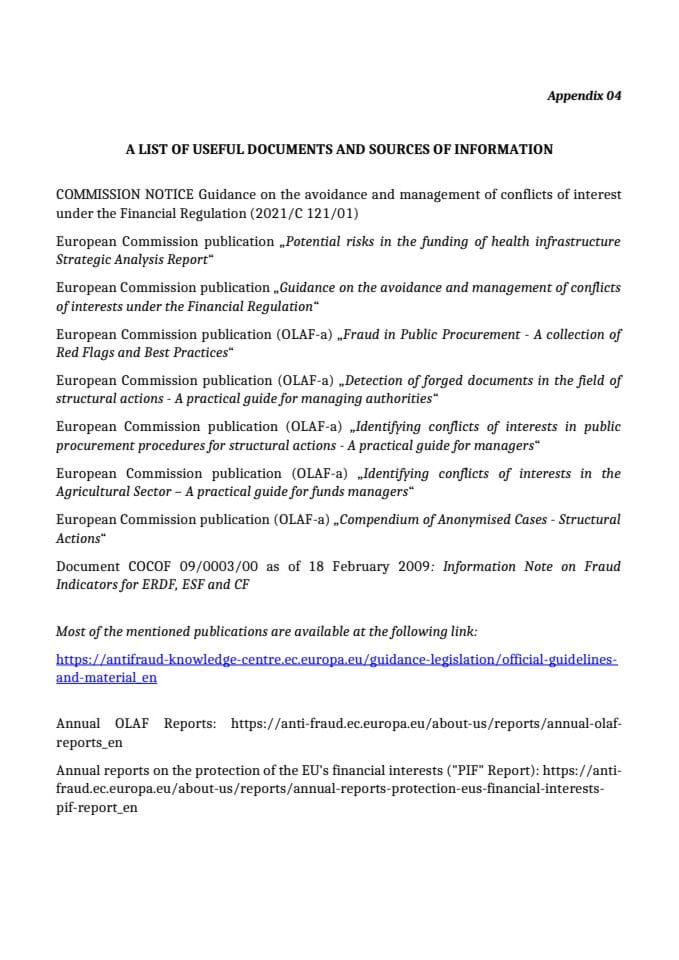 APPENDIX 04 - A list of documents