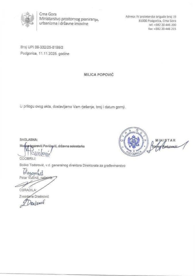 Licenca revizora za građevinsku djelatnost - UPI_09_332_25_6199_2 MILICA POPOVIĆ