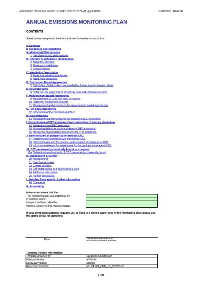 Monitoring plan za stacionarna postrojenja