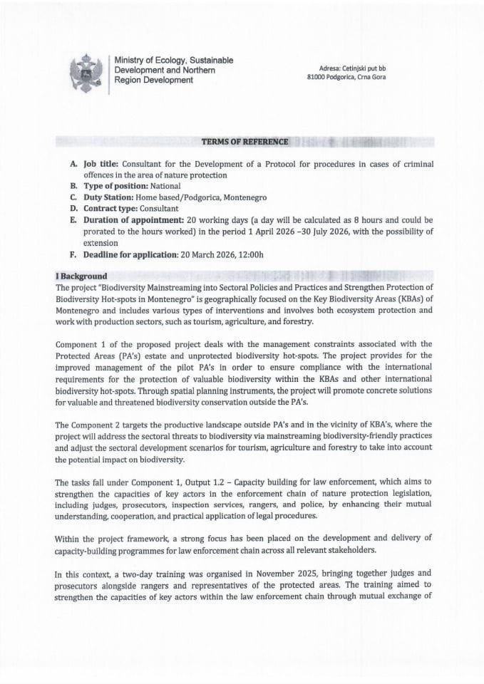 ToR Consultant for the Development of a Protocol Criminal Offences