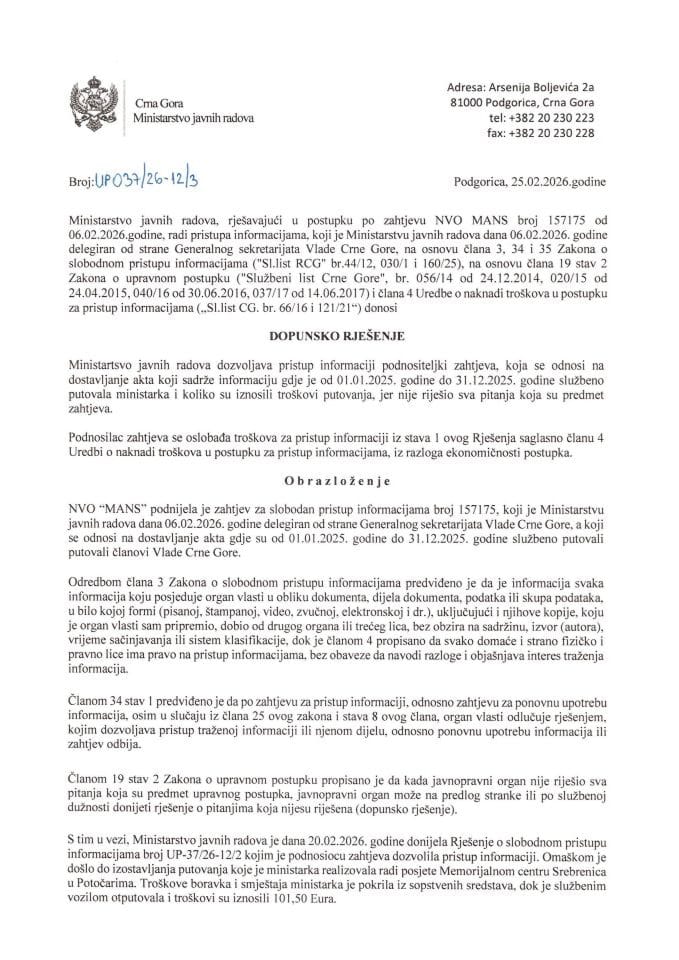 Mans-dopunsko rješenje 157175 dozvola