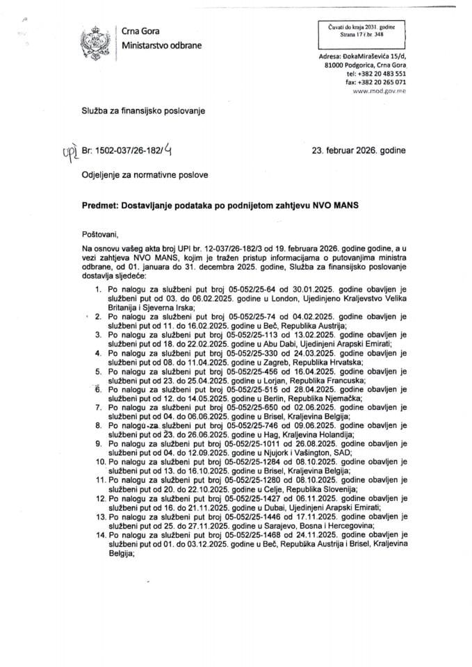 Inf. po rješenju UPI broj: 12-037/26-182/5