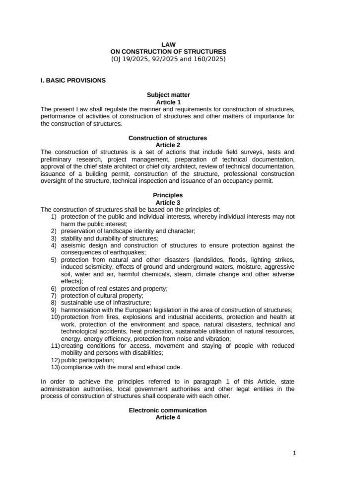 Zakonska regulativa iz oblasti građevinarstva - Law on Construction of Structures