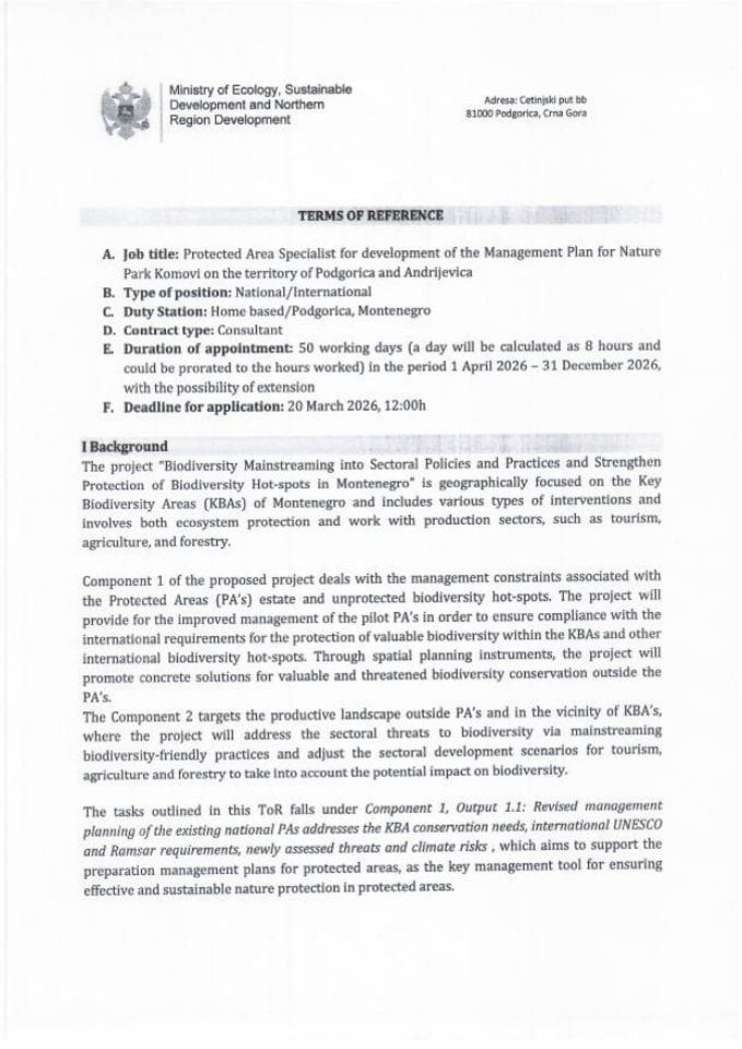 ToR Protected Area Specialist_NP Komovi